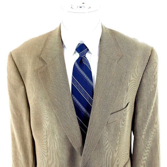 Brooks Brothers 346 Silk Wool 2 Button Sport Coat 42S Brown Tan Check Blazer - Picture 1 of 14